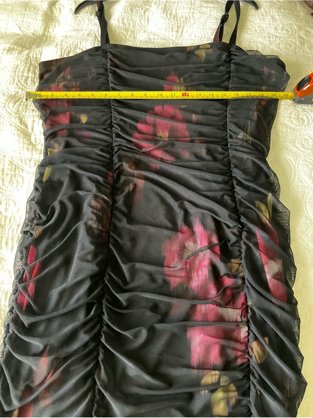 Torrid Black Floral Ruched Midi Dress with Pink Accents -Super flattering!!! - Picture 9 of 12